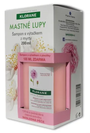 Klorane Shampoo mit Myrtenextrakt gegen fettige Schuppen 200 ml + Shampoo mit Pfingstrosenextrakt 100 ml