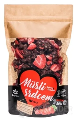 topnatur Müsli mit einem Herz aus Erdbeere und Schokolade