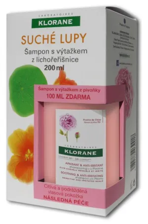 Klorane Shampoo mit Kapuzinerextrakt gegen trockene Schuppen 200 ml + Shampoo mit Pfingstrosenextrakt 100 ml