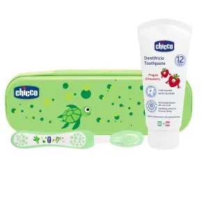 Chicco Set Zahnbürste mit Etui + Paste, ab 12 m, grün