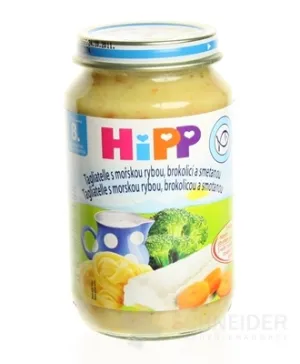 HiPP Tagliatelle-Beilage mit Meeresfrüchten, Brokkoli und Sahne.